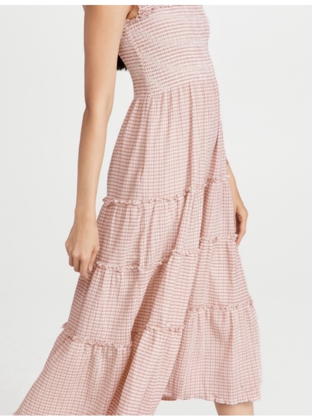 O.P.T. Smocked Tiered Gingham Dress - Pink